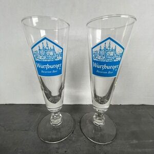 Vintage Wurzburger Bavarian Beer Pilsner Glasses Set of‎ 2 Blue Logo Footed